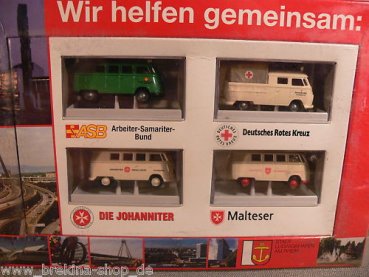 1/87 Brekina T1 Set ASB/Johanniter/DRK/Malteser Wir helfen gemeinsam