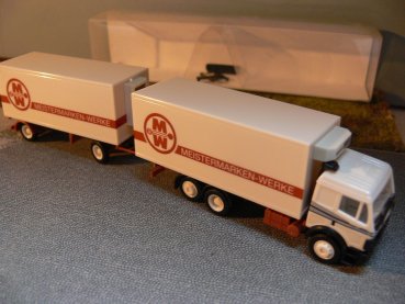 1/87 Albedo MB SK Meistermarken-Werke Koffer-Hängerzug