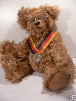 PS 22 Teddy Deutsche Mark 1988 hellbraun  mit Brille ca. 33 cm Mohair