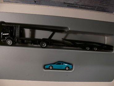 1/87 Herpa MB SK Autotransp Streicher + Testarossa türkis