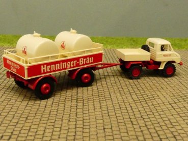 1/87 Brekina Unimog 411 Henninger Bräu Hänger mit Tanks 39101