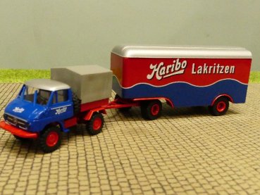 1/87 Brekina Unimog 411 Haribo Lakritzen mit Anhänger 39104