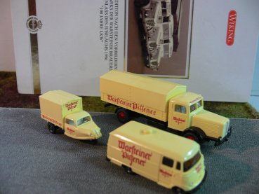 1/87 Wiking Warsteiner Set Goli Dreirad / MB LP 319 / Büssing 8000 siehe Beschr.