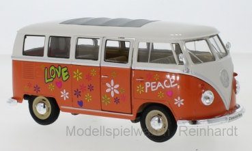 1/24 Welly VW T1 Bus orange weiß Flower Power WEL22095A1