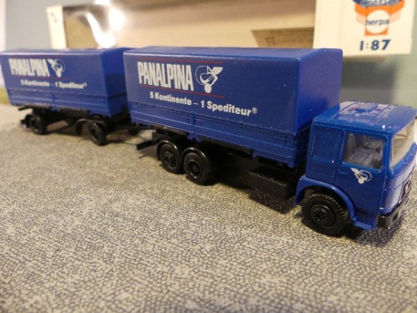 1/87 Herpa MAN F8 PANALPINA Österreich Wechselpritschen Hängerzug #421