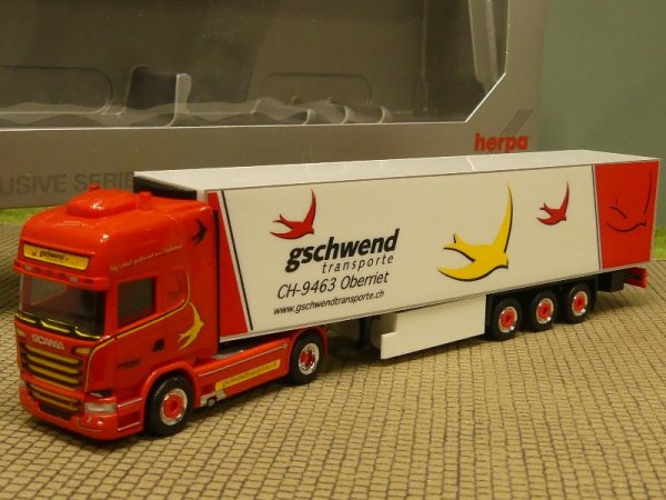 1/87 Herpa Scania 13 V8 TL gschwend transporte CH Kühlkoffer Sattelzug 921824