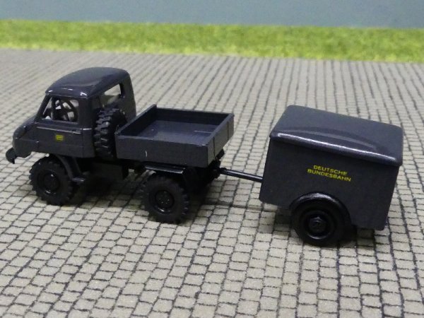 1/87 Brekina Unimog 411 + 1achs Anhänger DB Deutsche Bundesbahn 218696