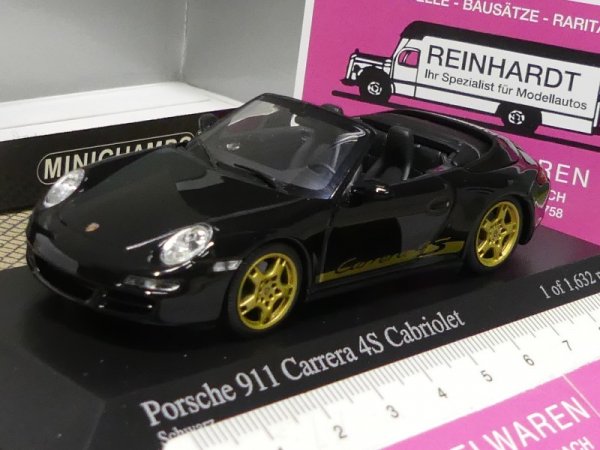 1/43 Minichamps Porsche 911 Carrera 4S Cabriolet schwarz Felgen gold 400 065331