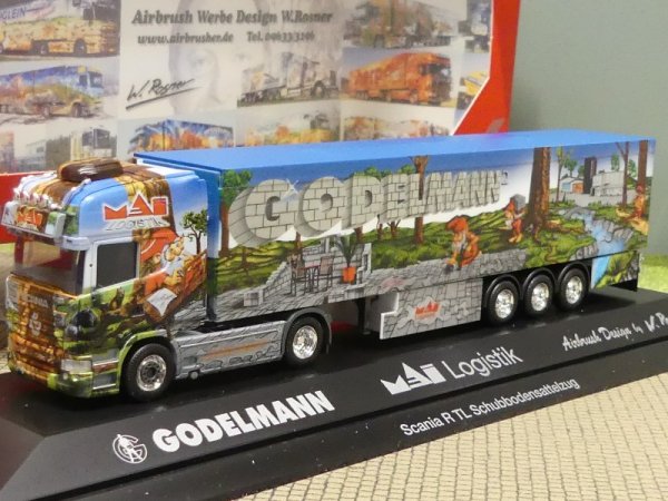 1/87 Herpa Scania R TL Godelmann II /Mai Logistik Schubboden-SZ 121583