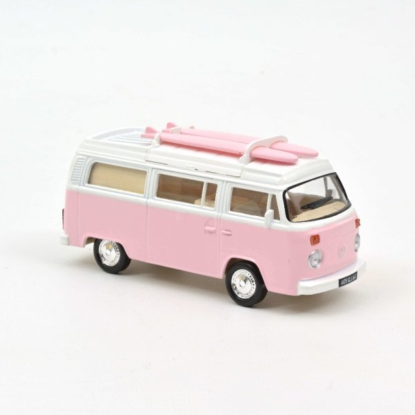 1/43 Norev VW T2 Camper rosa/weiß mit Surfbretter Jet Car