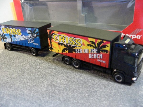 1/87 Herpa Scania Criss HCC Gardinenplanen-Hängerzug 363242