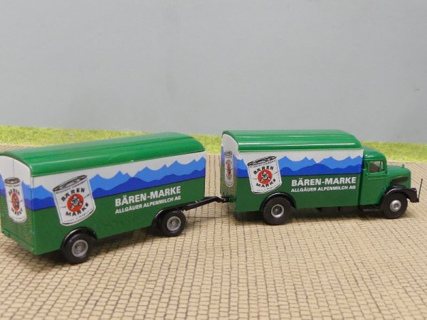 1/87 Brekina MAN F8 Bären Marke Koffer-Hängerzug