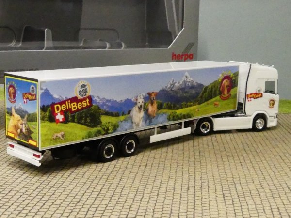 1/87 Herpa Scania CS Highline Kühlkoffer-SZ Delipet AG / Lady Sina CH 950848