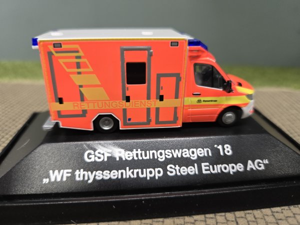 1/87 Rietze GSF RTW ´18 Werkfeuerwehr thyssenkrupp Steel Europe AG 76180