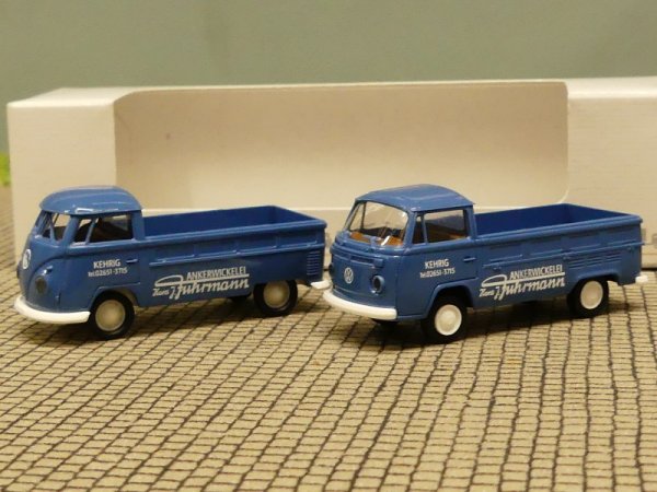 1/87 Brekina SET VW T1 b Pritsche # 2038 + VW T2 Pritsche Ankerwicklerei Fuhrmann 99296