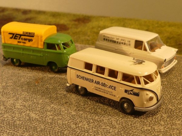 1/87 Brekina 3er Set Schenker Ford Transit,VW T1 Bus,VW T1 Plane 90404