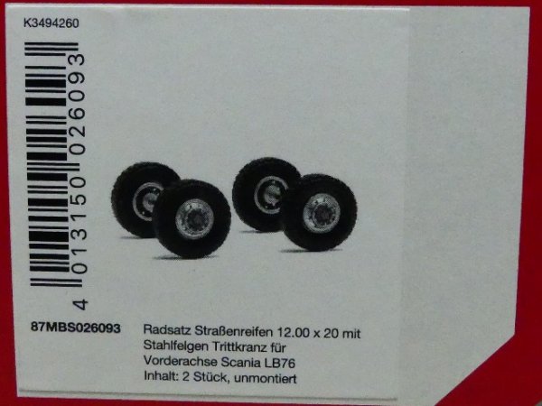 1/87 Herpa Radsätze Straßenreifen 12.00x20 Stahlfelgen Trittkranz Vorderachse Scania LB 76 HER87MBS026093