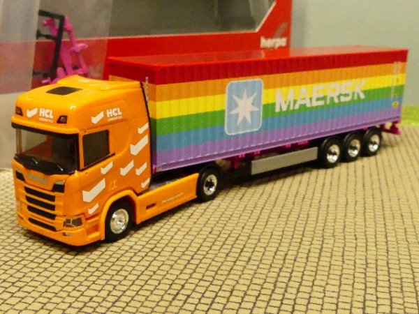 1/87 Herpa Scania CR 20 HD HCL Logistics Rainbow 40ft. Container-Sattelzug 314695