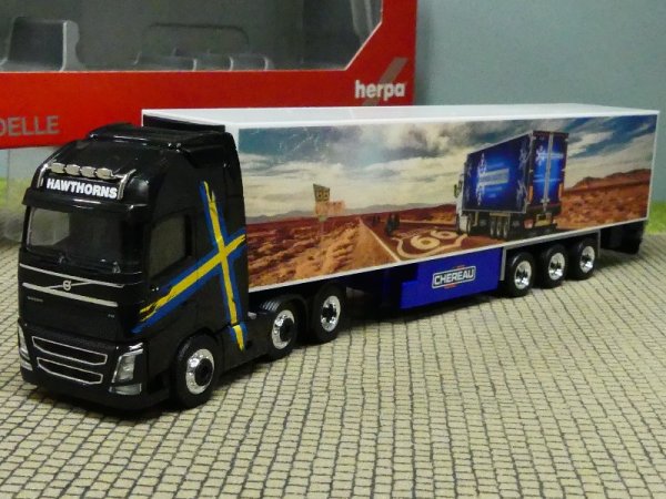 1/87 Herpa Volvo FH Gl. XL 6x2 Hawthorns Kühlkoffer-Sattelzug 314145