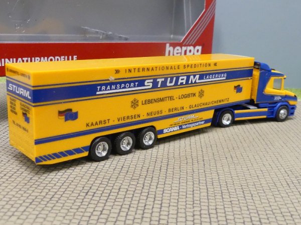 1/87 Herpa Scania Hauber 124 Sturm Spedition Kühlkoffer-Sattelzug 146480