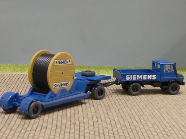 1/87 Wiking Unimog U 1700 Siemens mit Tieflader und Kabelrolle 502 1