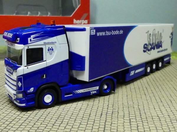 1/87 Herpa Scania CS 20 HD Kühlkoffer-Sattelzug TSU Bode 314466