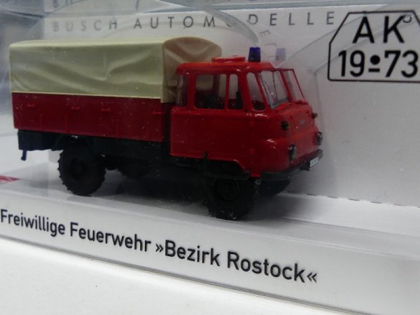 1/87 Busch Robur LO 2002 A Feuerwehr Bezirk Rostock Plane 50299 HR