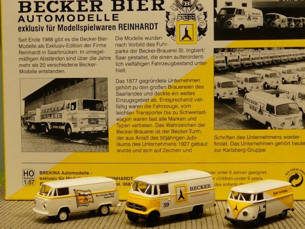 1/87 Brekina Becker Bier VW T1b MB 319 VW T2 Set Sondermodell Reinhardt