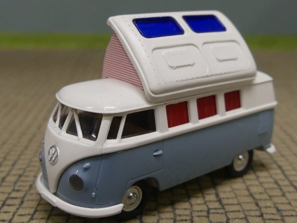 1/87 Brekina # 0954 VW T1 b Camper weiß hellblau Gardinen rechts offen 31509