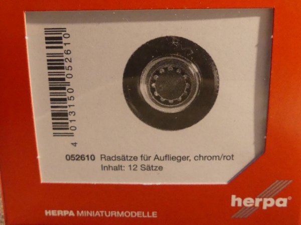 1/87 Herpa Radsätze für Auflieger chromrot 12 Sätze 052610