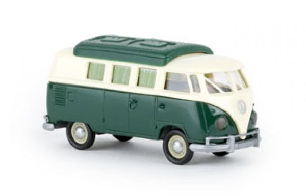 1/87 Brekina # 2107 VW T1 b Camper mit Dormobildach hellelfenbein/moosgrün 31603