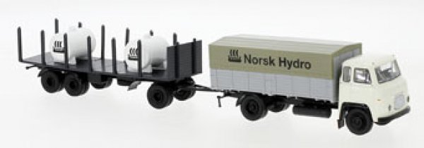 1/87 Brekina Scania LB 76 mit Rungenanhänger Norsk Hydro 85055