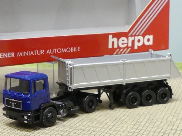 1/87 Herpa MAN F 90 dunkelblau/silber Kipper - Sattelzug 864004