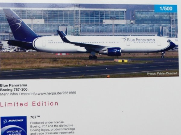 1/500 Herpa Boeing 767-300 Blue Panorama città di Milano 531559