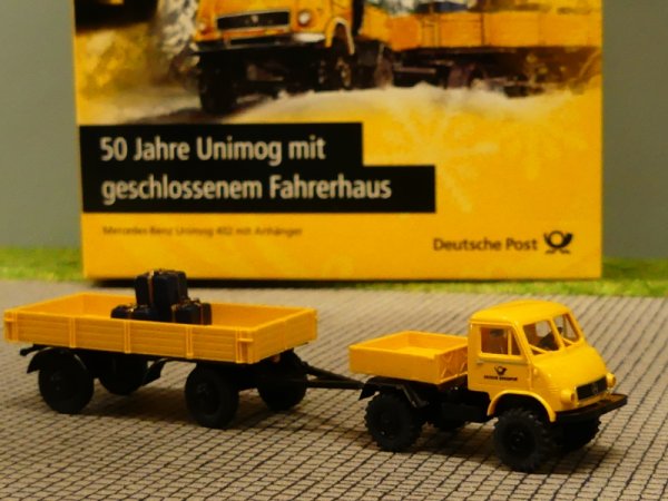 1/87 Brekina Unimog 402 mit Anhänger Deutsche Post Edition 2003