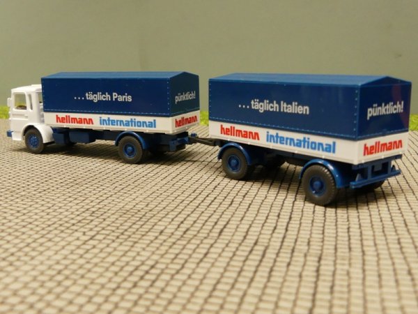 1/87 Wiking MAN F8 Hellmann Frontdruck Planen-Hängerzug