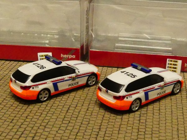 1/87 Herpa BMW 3er Touring 2er Set Police Luxemburg Dachkennung 4125 + 4126