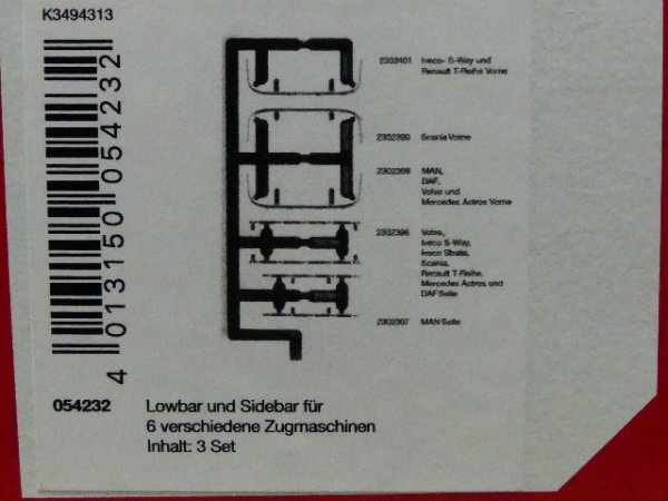 1/87 Herpa Zubehör Sidebars und Lowbars für Zugmaschinen Inhalt 3 Stück 054232