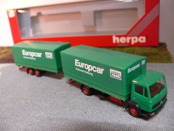 1/87 Herpa MB LK 814 Europcar Autovermietung Hängerzug