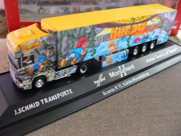 1/87 Herpa 121033 Scania R TL Kühlkoffer-Sattelzug Herpa Monument II PC Box