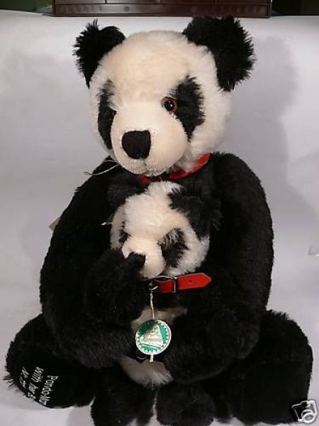 HC 82 Hermann Coburg Panda Mama mit Baby 45cm und Baby ca.23 cm Mohair