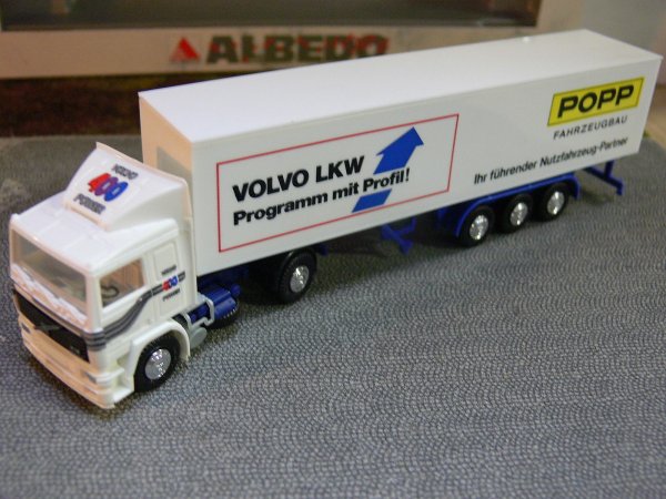 1/87 Herpa Albedo Volvo F12 Volvo LKW Popp Fahrzeugbau Koffer-Sattelzug