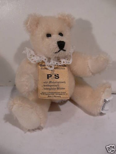 PS 40 Nostalgiebär beige mit weißem Halsschälchen ca15cm Made in Germany