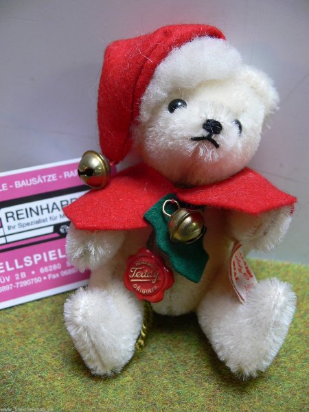 HB 32 Hermann Bamberg Teddy Weihnachtsmann weiss ca.15 cm mit Mütze und Umhang