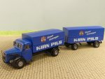 1/87 Brekina MAN F8 Kirn Pils (Spiegel befestigt) Planen-Hängerzug